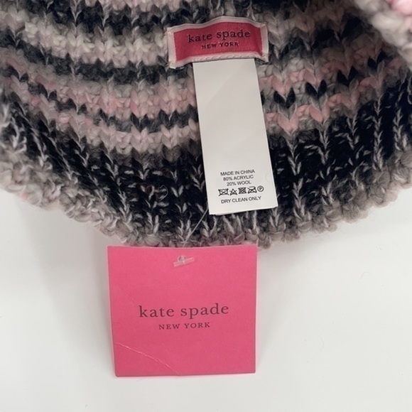 KATE SPADE Marled Stripe light pink Pom Pom Beanie Hat - Picture 2 of 6